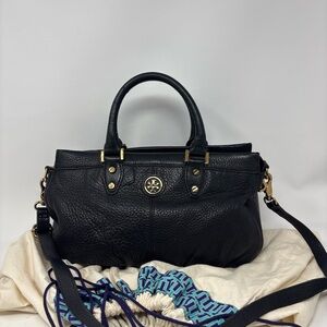 Tory Burch Black Pebbled Leather 2- Way Purse With Gold Hardware - With Dust Bag